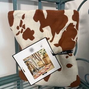 🆕100% Cotton Throw Blanket Home Decor Western Cow Print Boho NWT Cozy Gift Tan